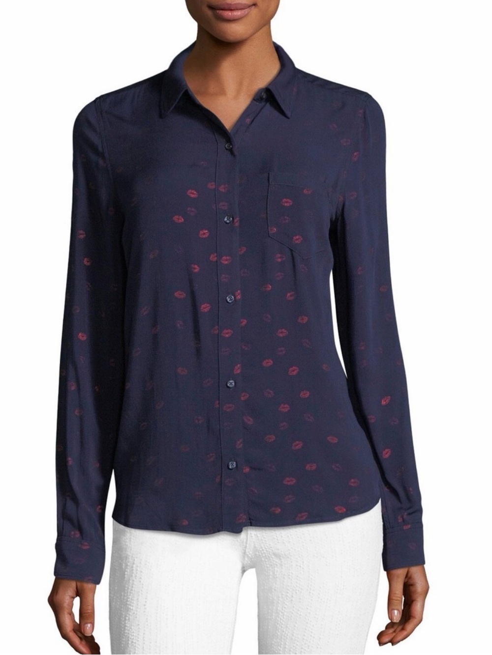 💋Beautiful Rails Rocsi Kiss Me Metallic Navy Button-Down Shirt Size XS